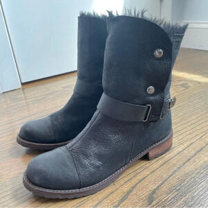 Matt Bernson Women's Tundra Black Suede Sheepskin Lined Winter Boots